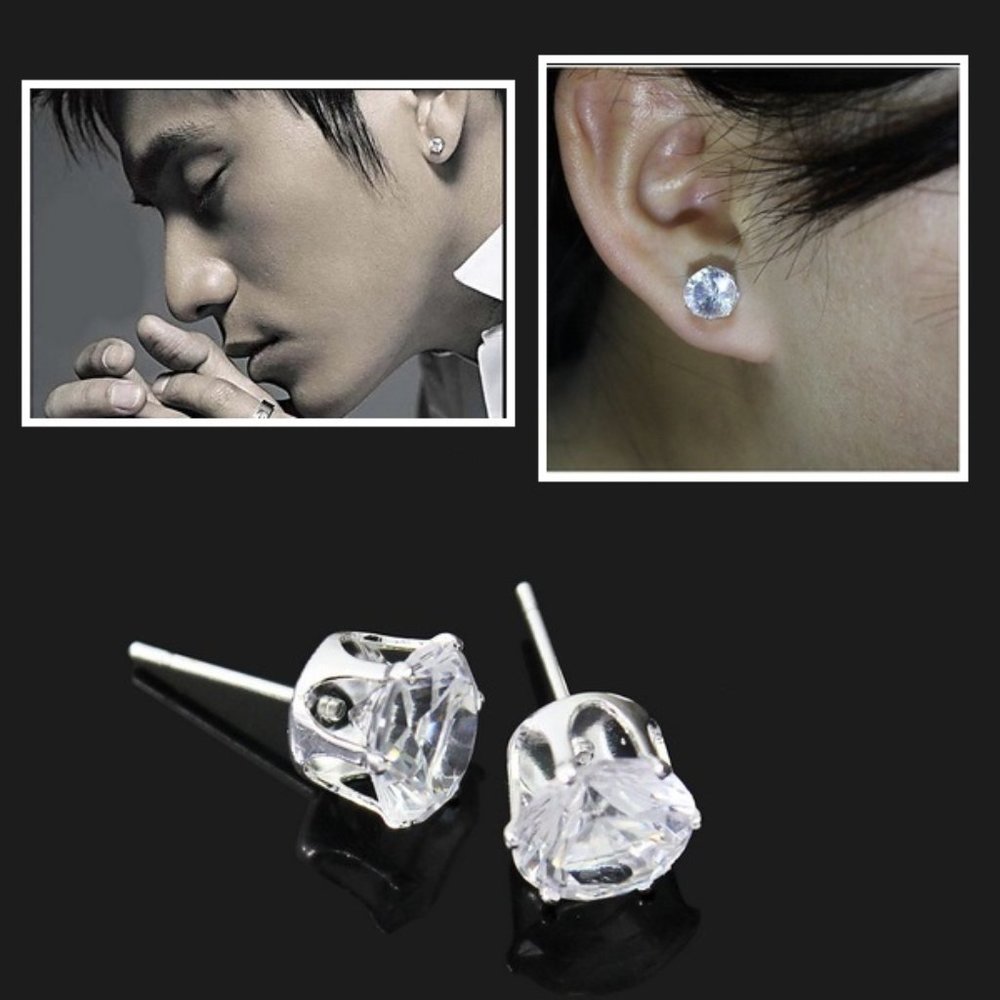 NEW UNISEX FASHION EARRINGS SILVER .925 CRYSTAL
